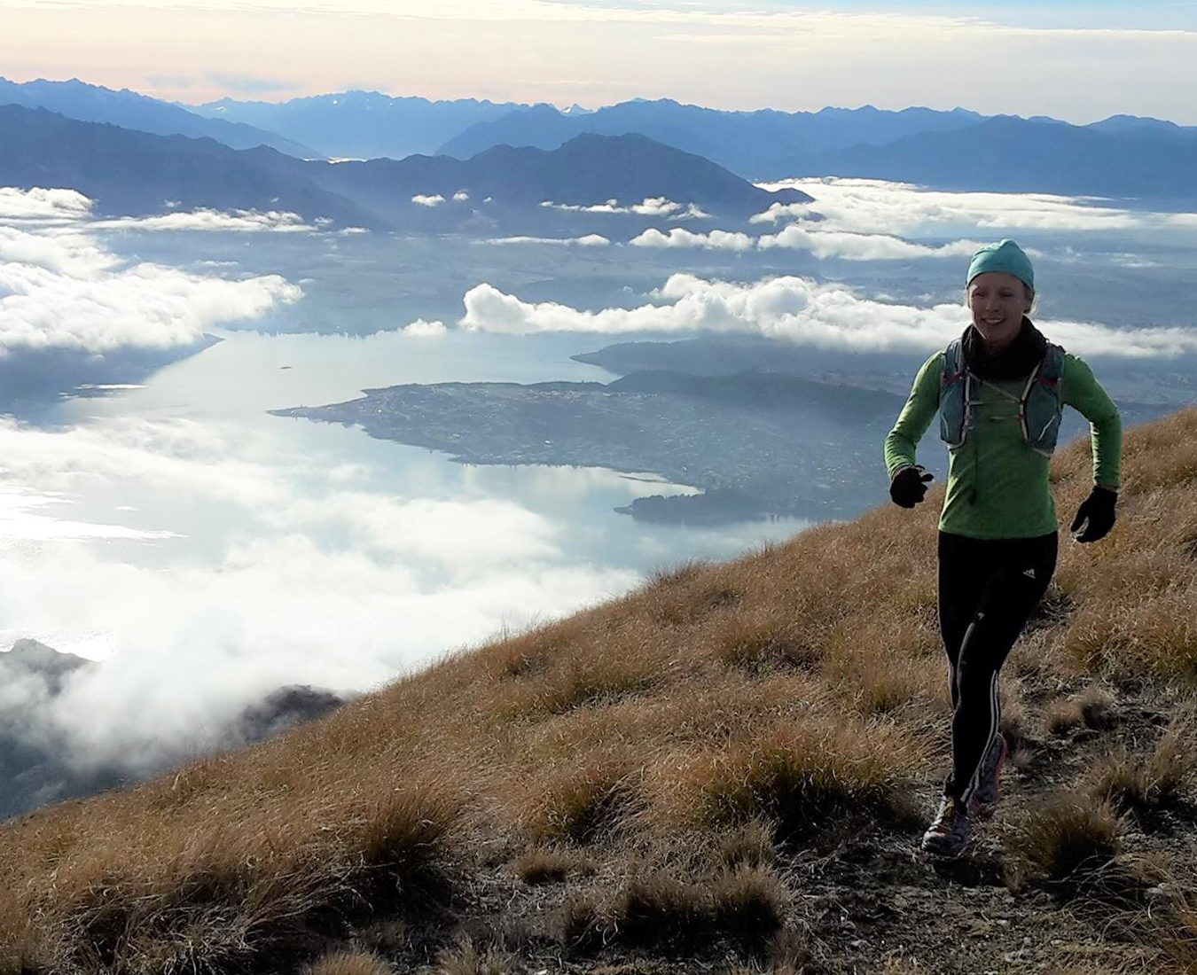 Training for an expedition can include trail running, here a runner is in the hills above Lake Wanaka