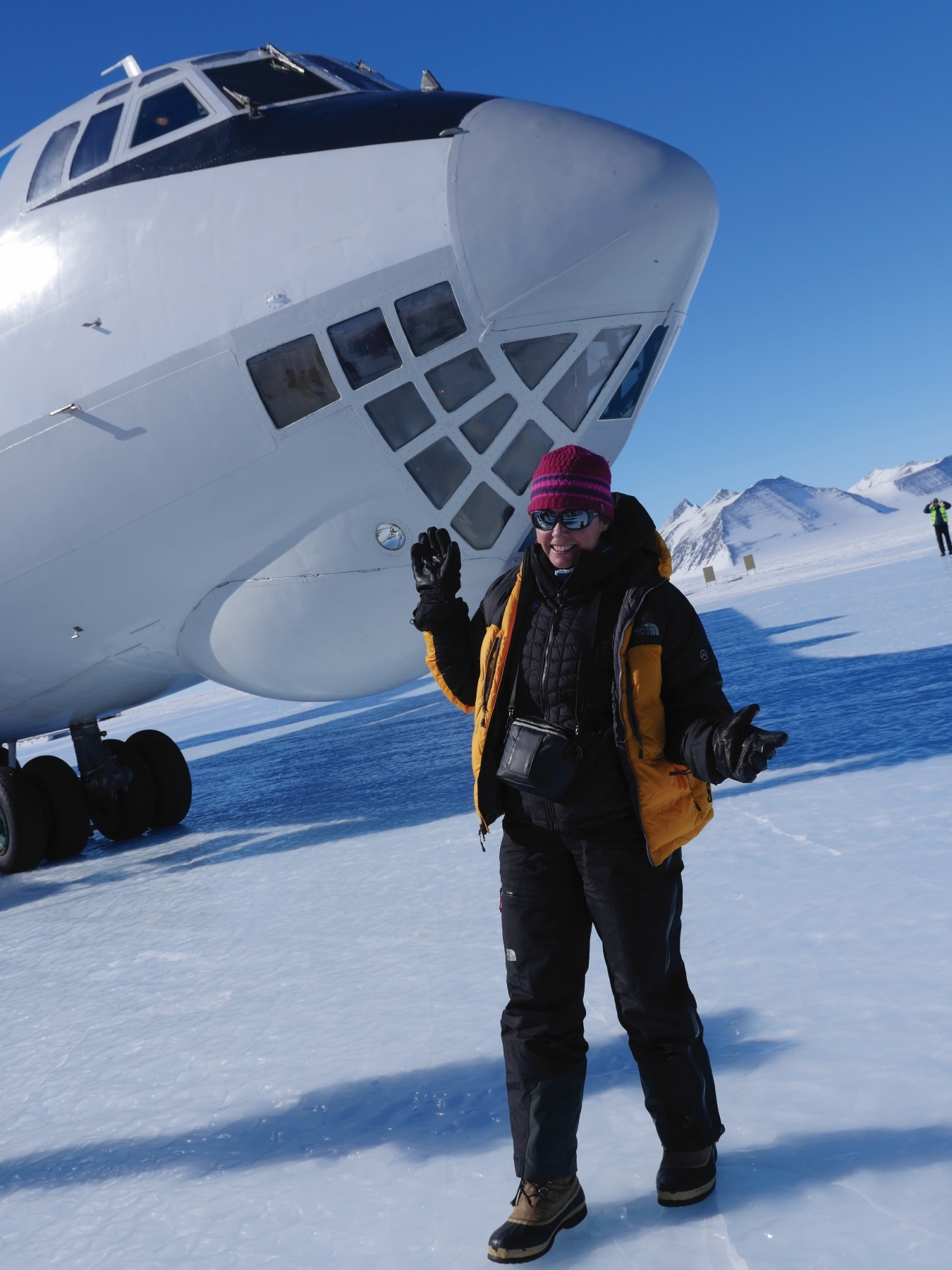 Landing on the blue ice runway in Antarctica