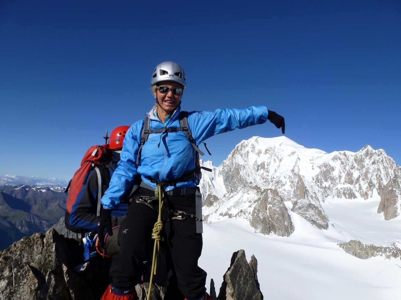 Pointing to Mont Blanc, top of the European Alps