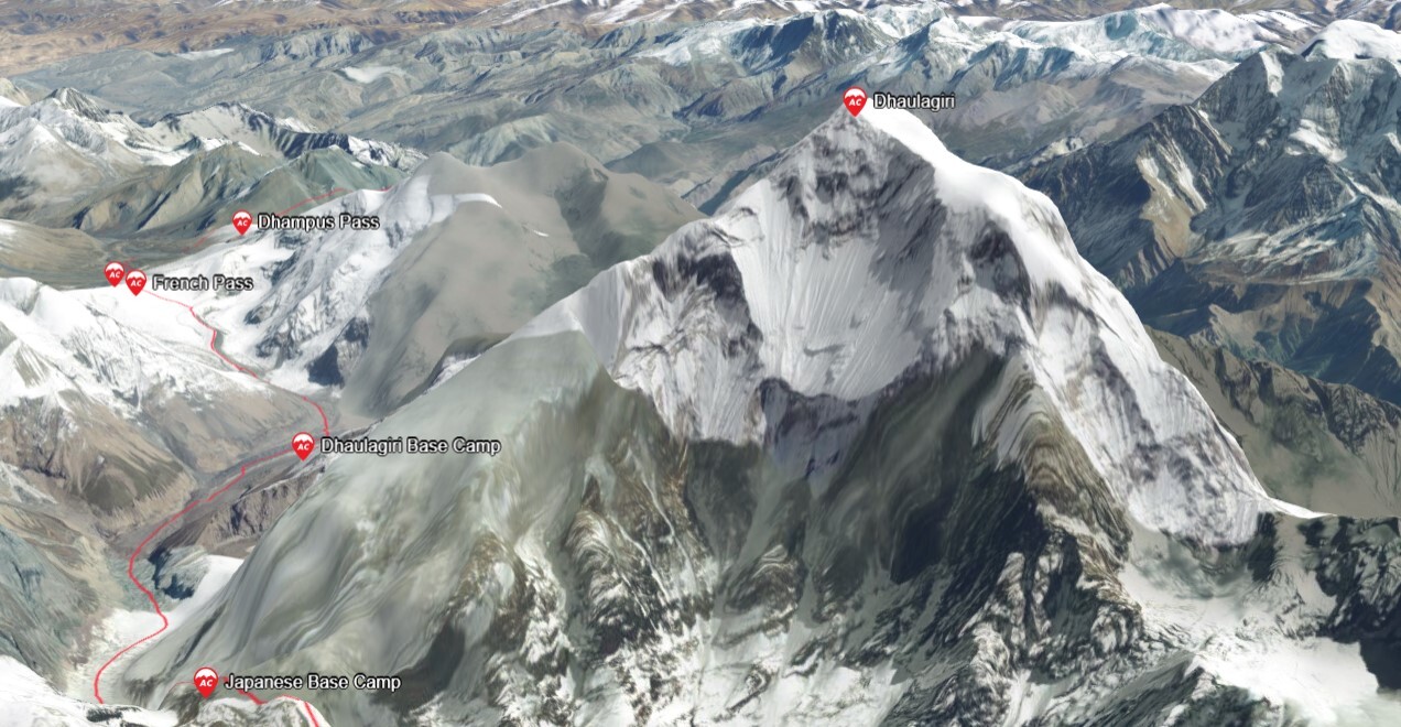 Map of Western Nepal's Mount Dhaulagiri.