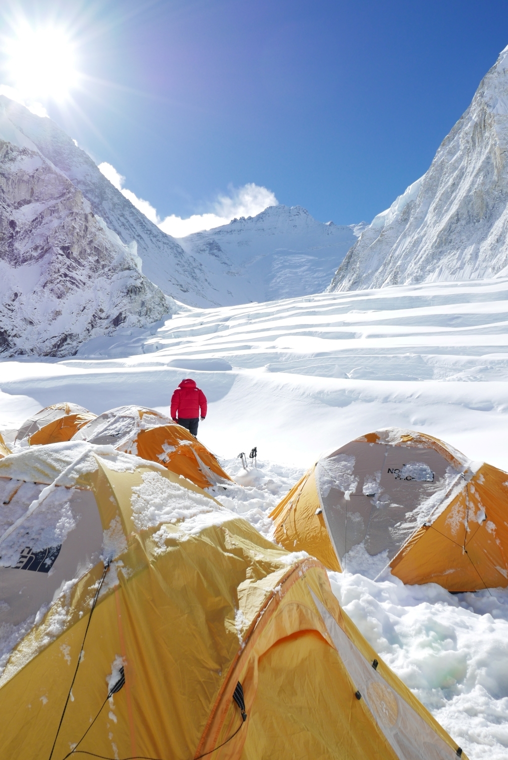 At Camp 1 looking up the Western Cwm on Mount Everest