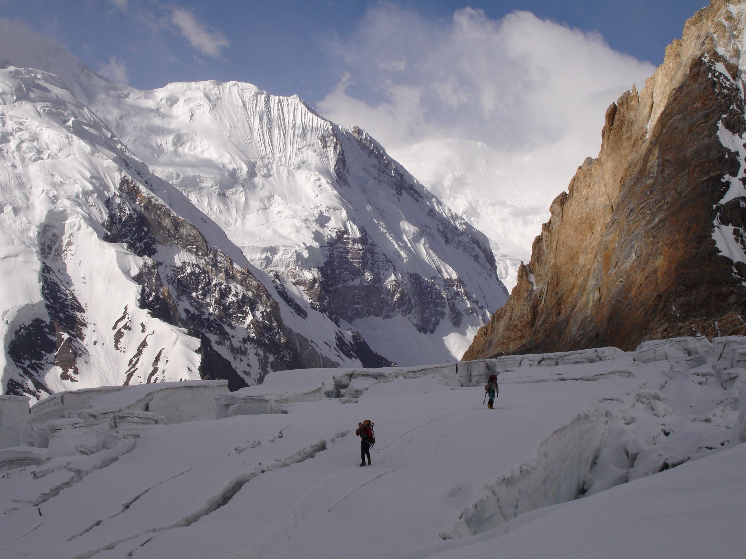Climbing the approach glacier to Camp 1 on Gasherbrum 2