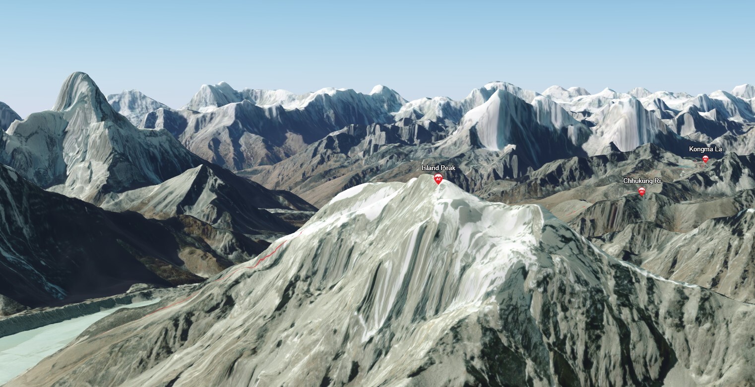 Interactive map of Island Peak and surrounding mountains.