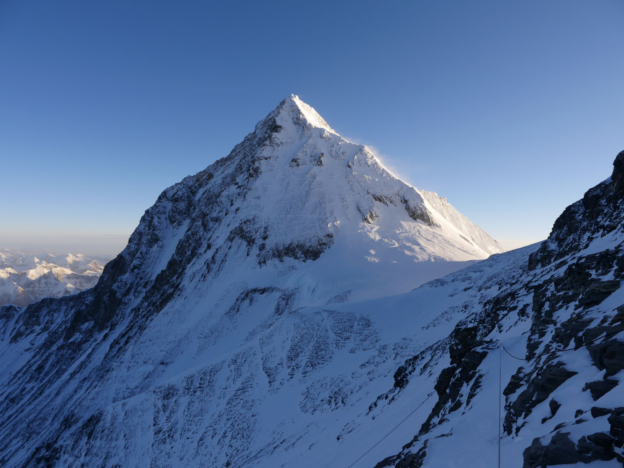 Mt Everest at dawn from Lhotse couloir