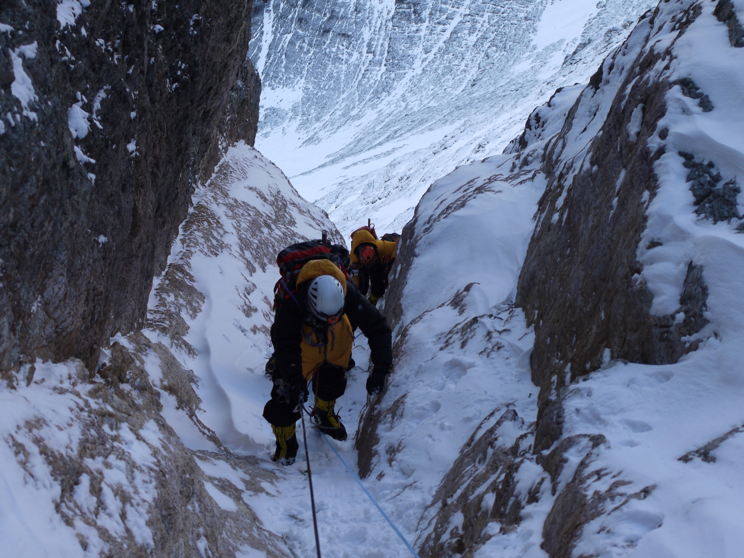 The Lhotse couloir narrows to the width of one climber only