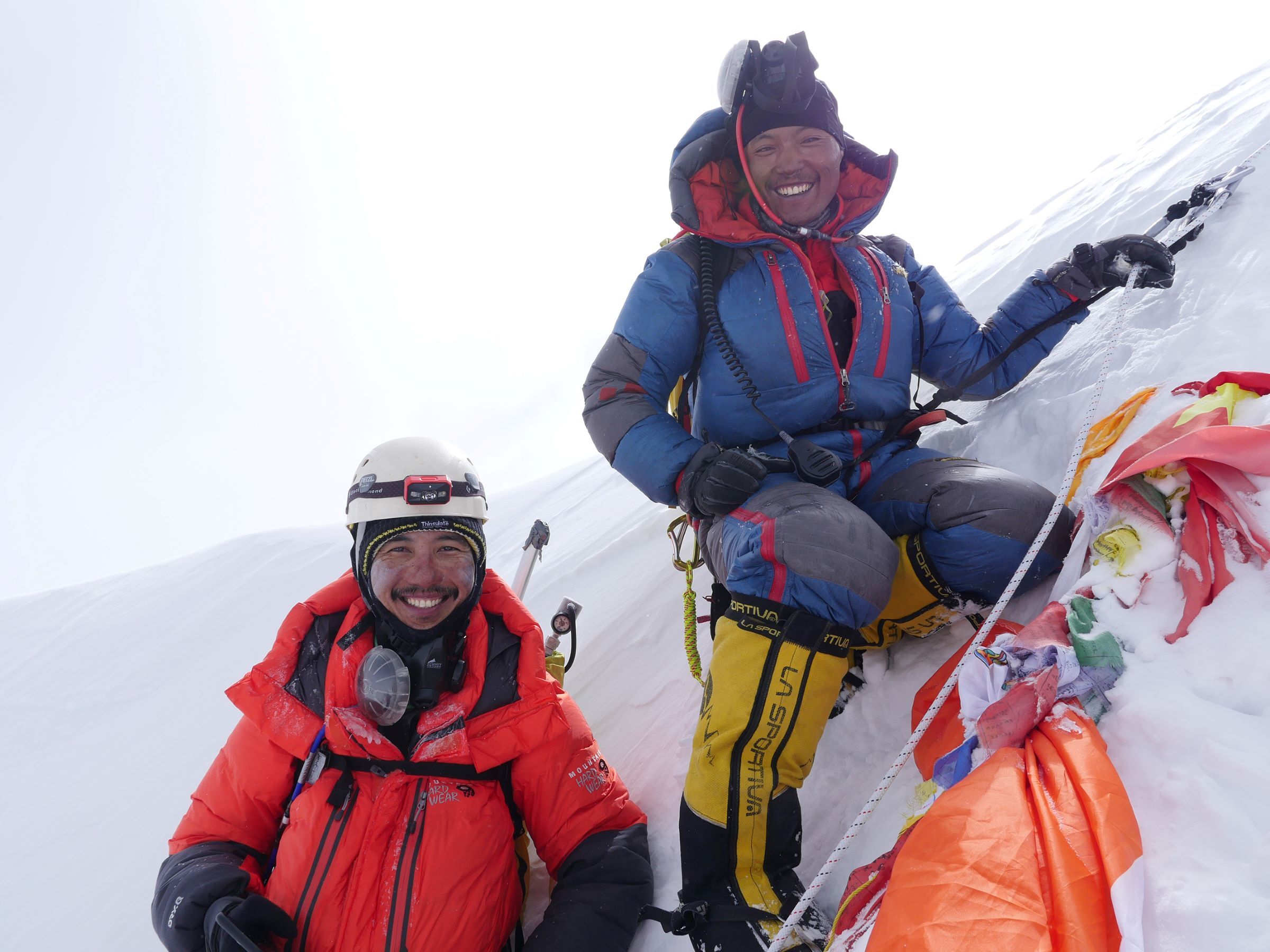 Climbers at the summit of Mt Lhotse