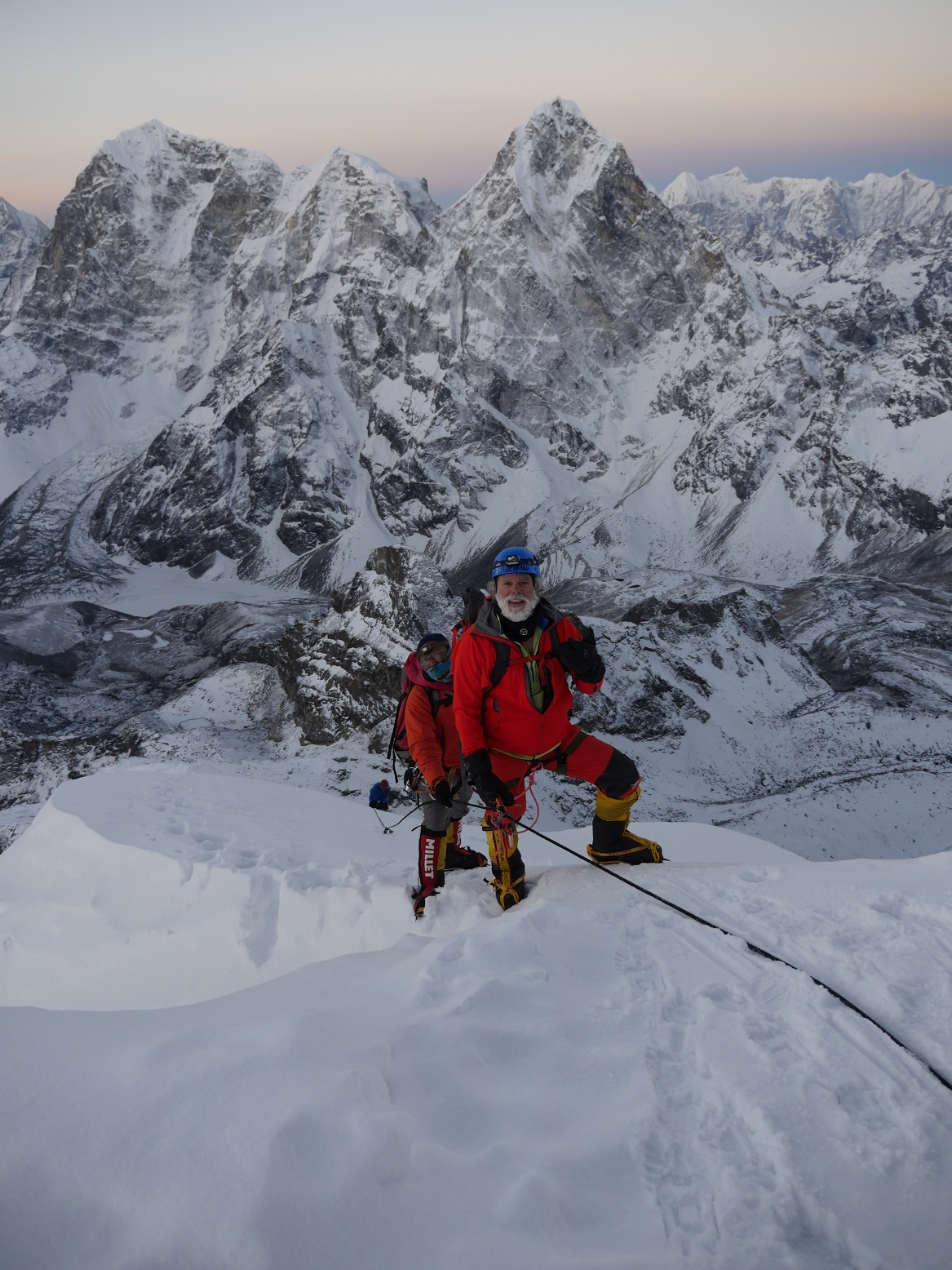 Climbing Lobuche through the dawn