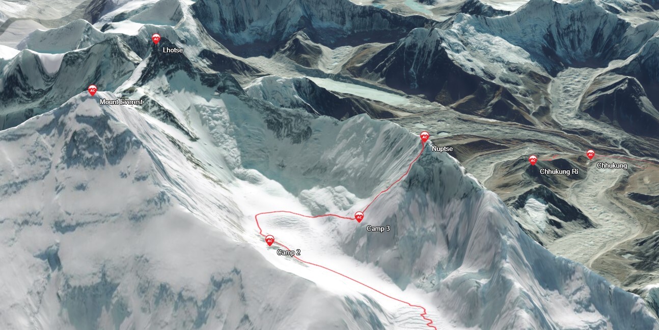 Interactive map of Mount Nuptse route