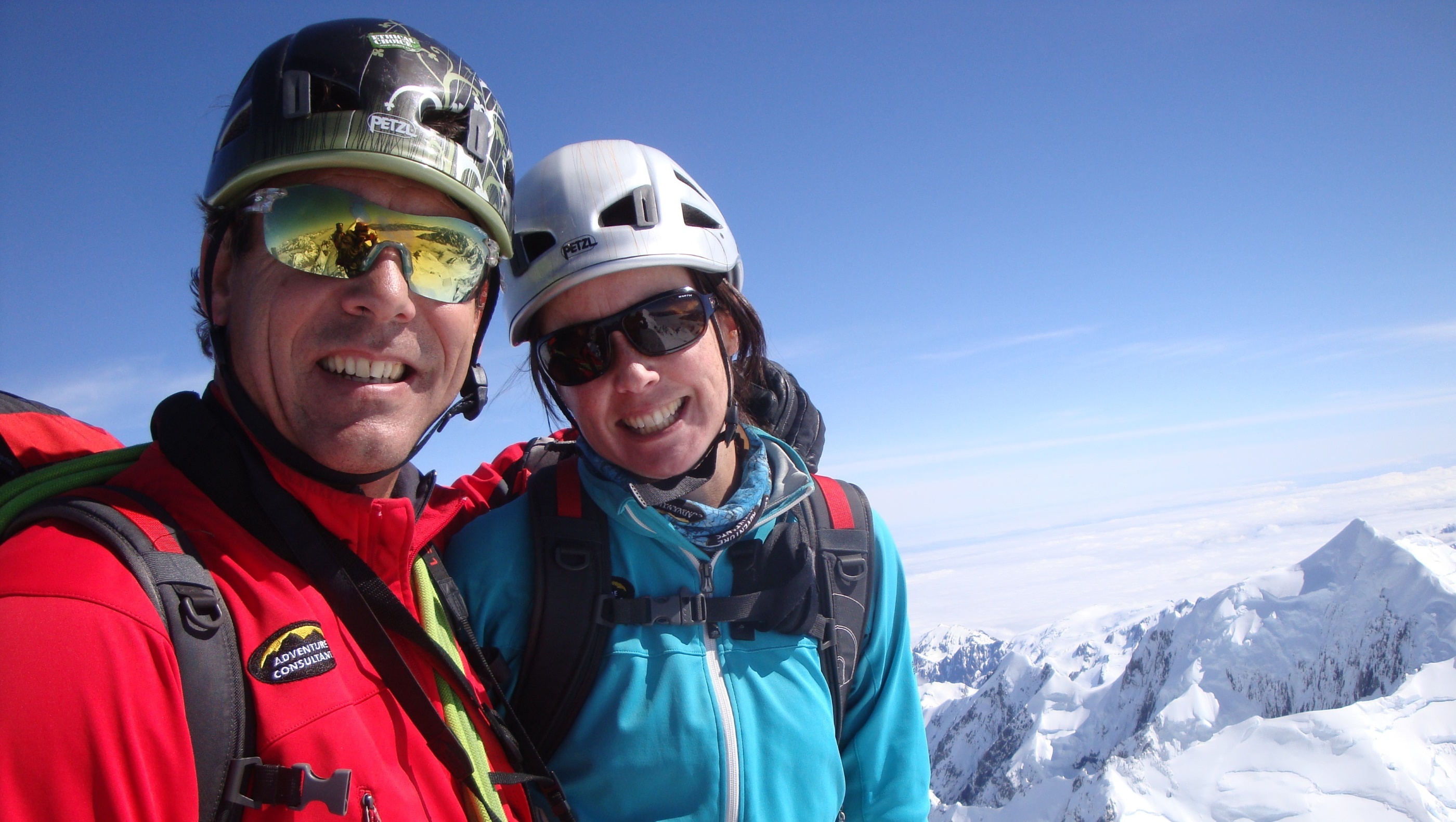 Guy Cotter and Suze Kelly on the summit of Aoraki Mount Cook, New Zealand