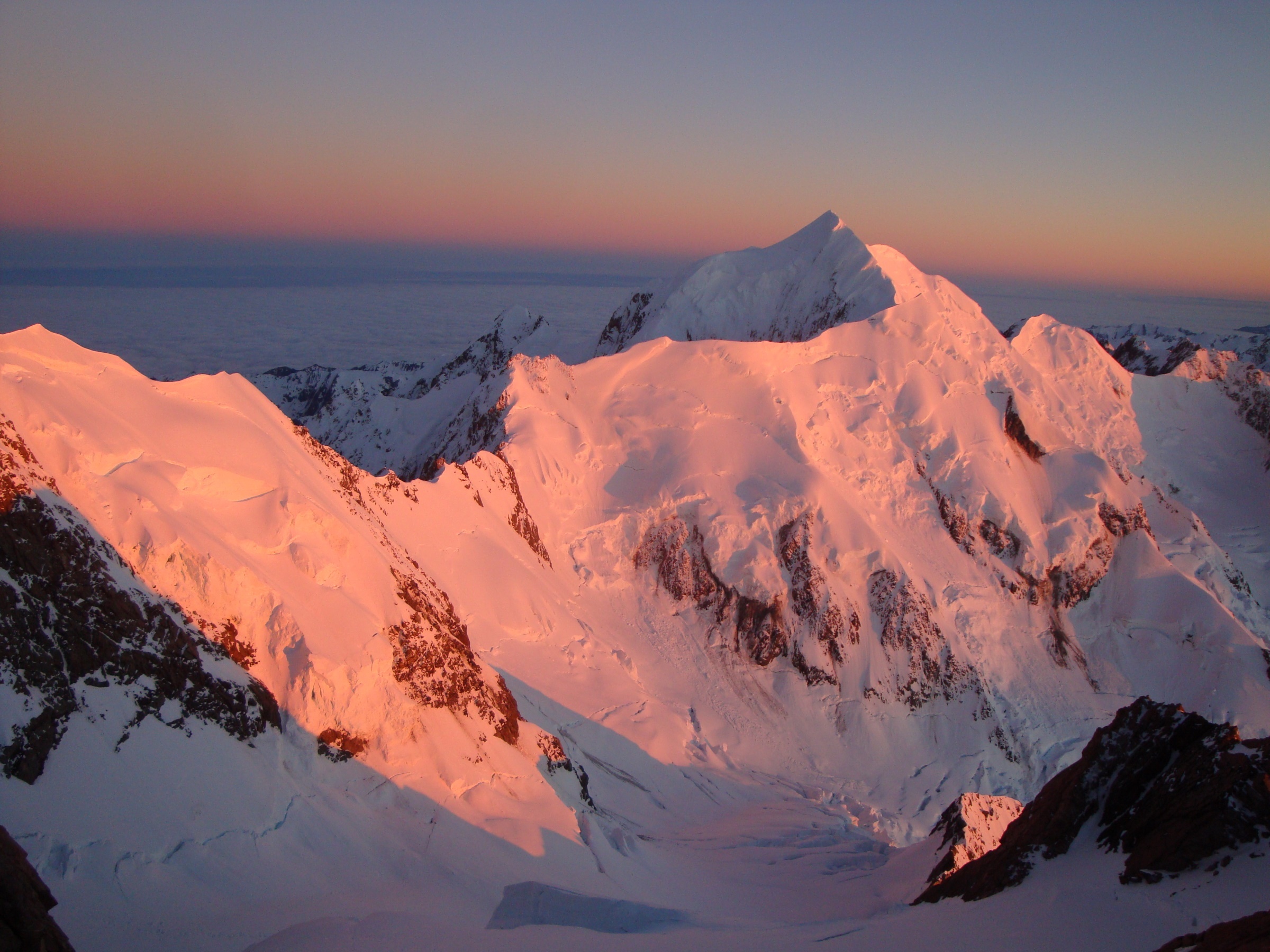 Mt Tasman at dawn seen from Aoraki Mount Cook