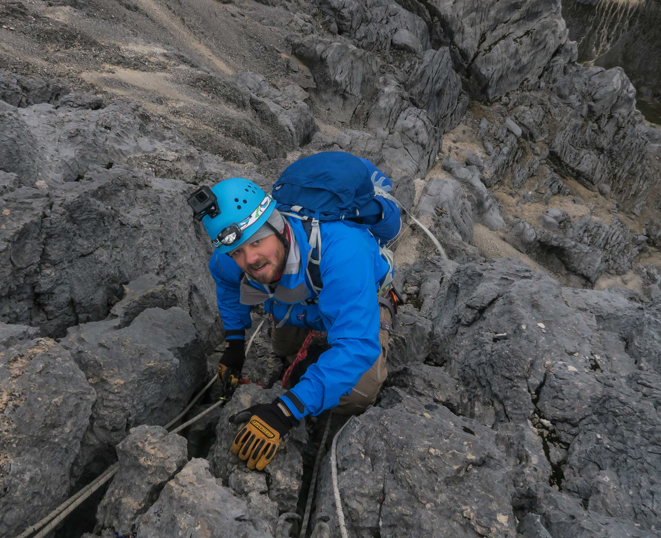 Climbing the steep headwall of Carstensz Pyramid