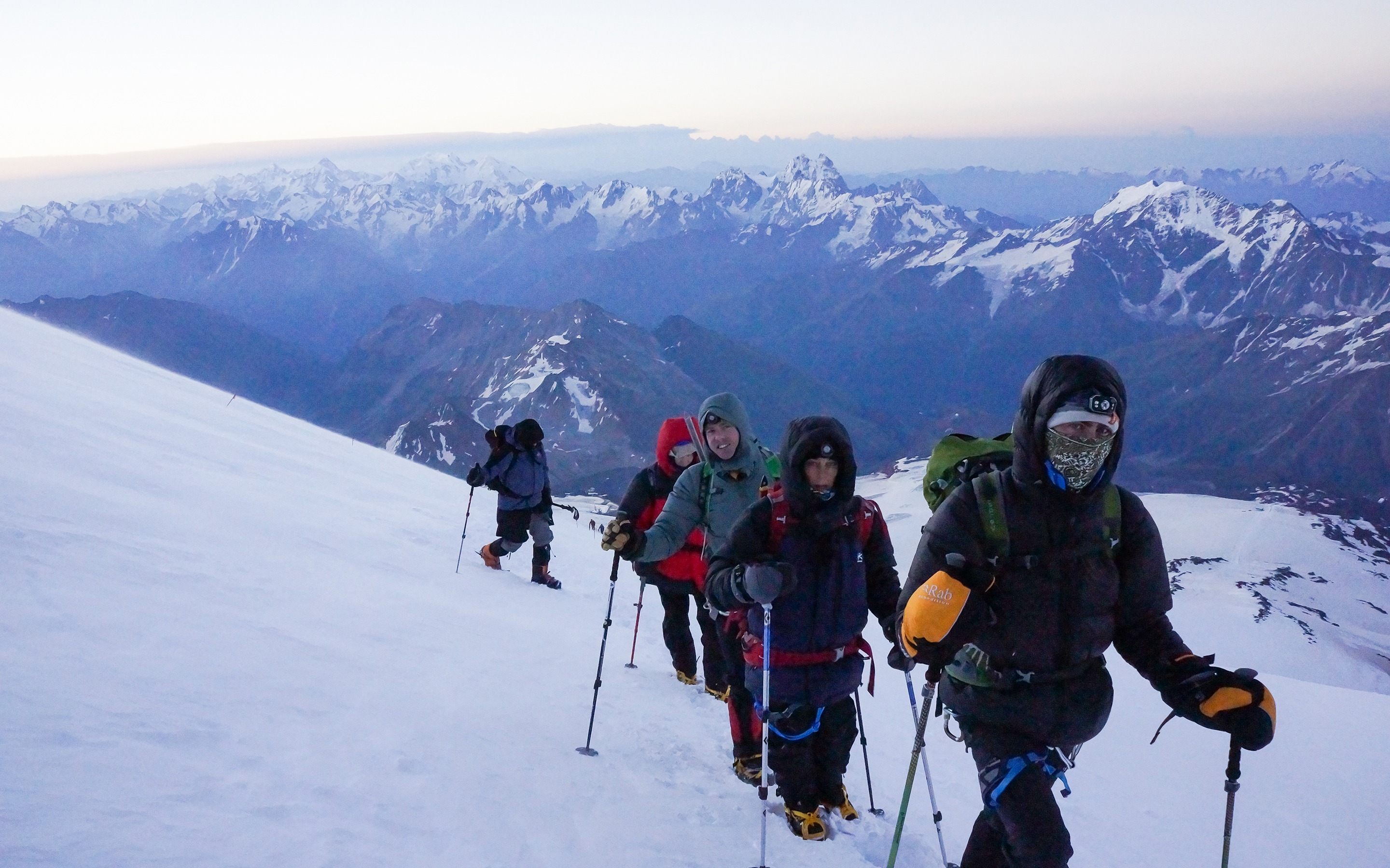 Climbers rugged up against the cold on Elbrus