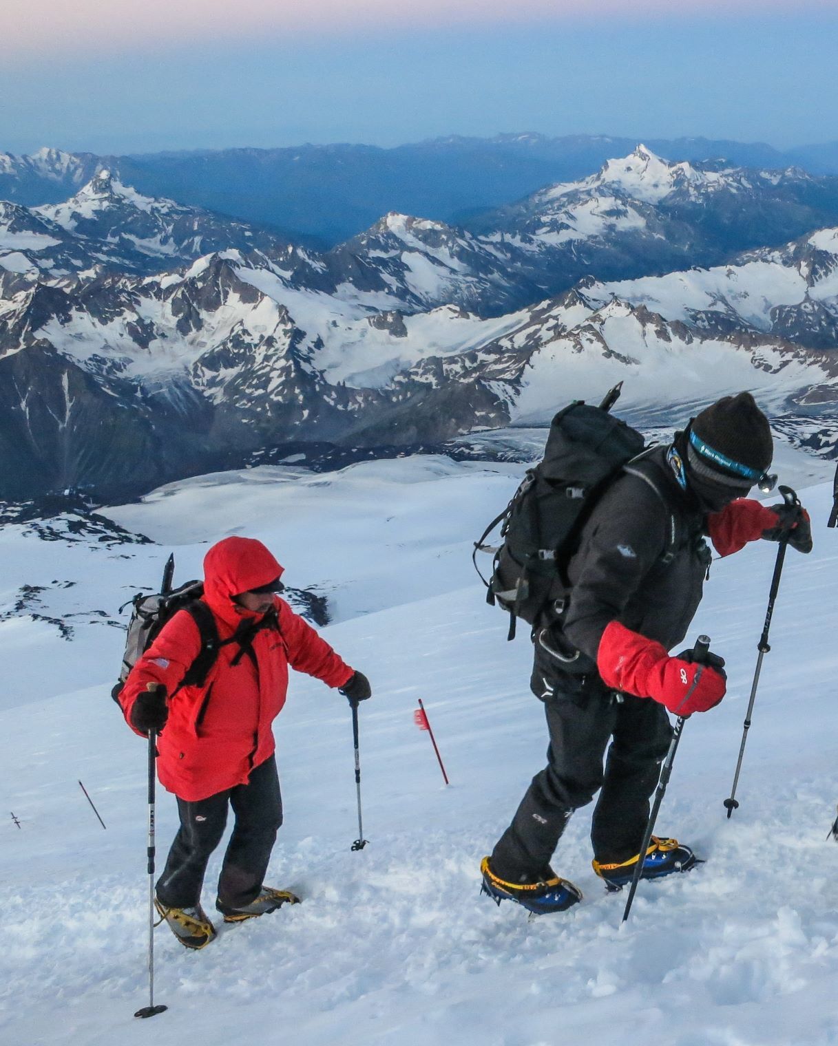 Climbers high up on Mt Elbrus
